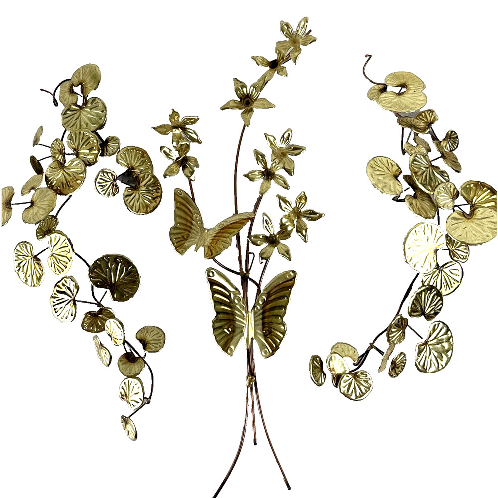 Vintage Mid Century Modern MCM Brass Copper Gotu Kola‎ Plant Wall Hanging Decor